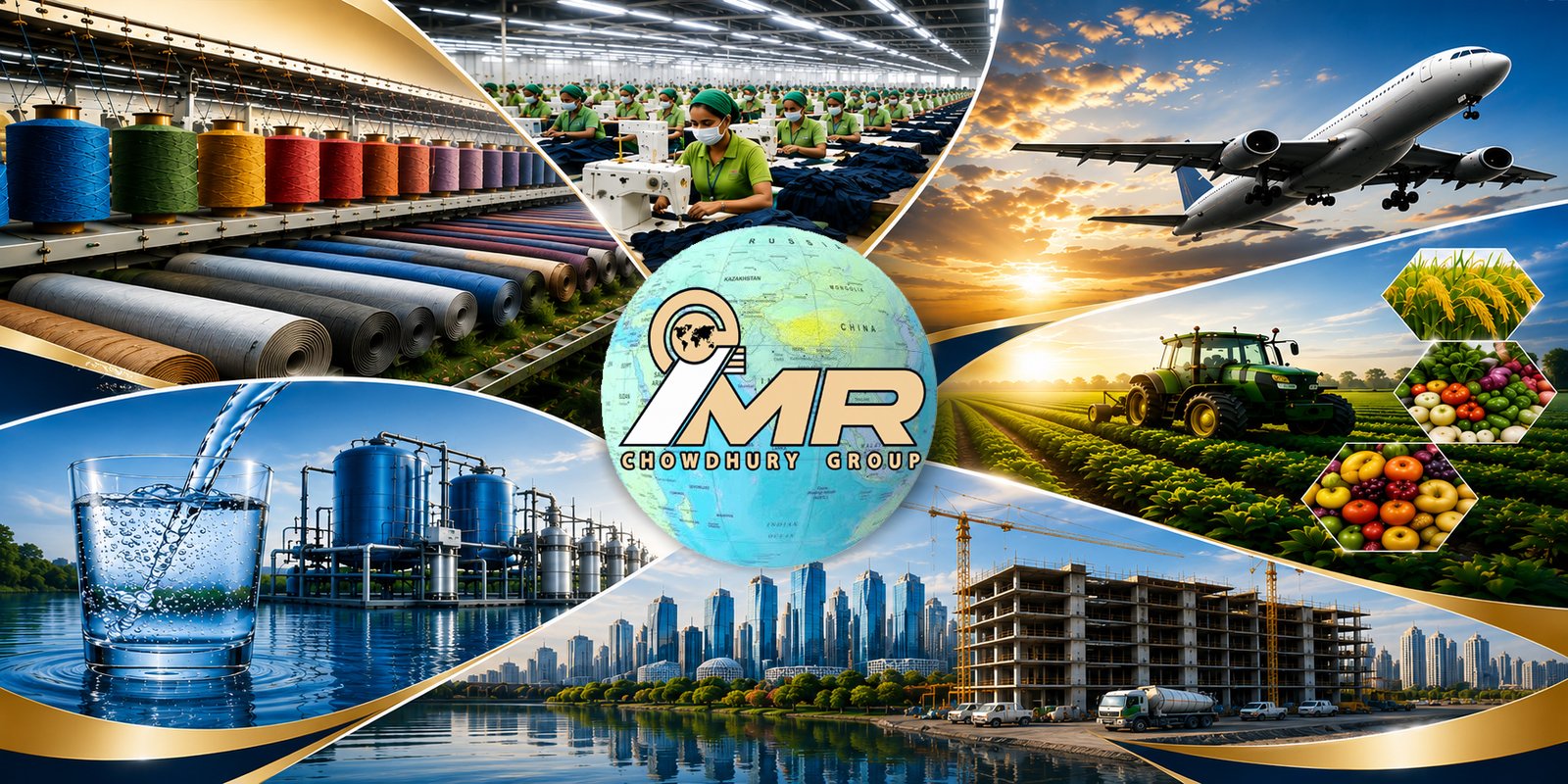 Global city skyline and aircraft representing international business and travel